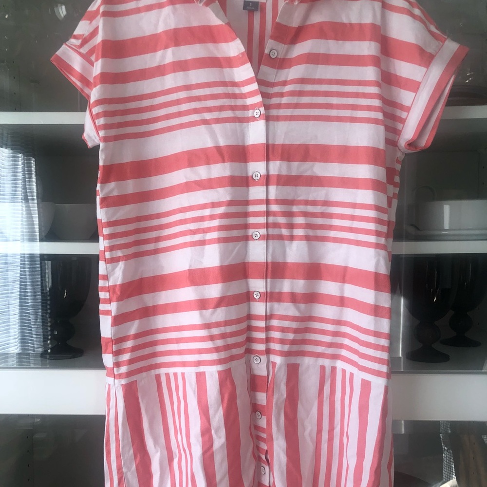 Striped Cotton Button Down Shirt Dress